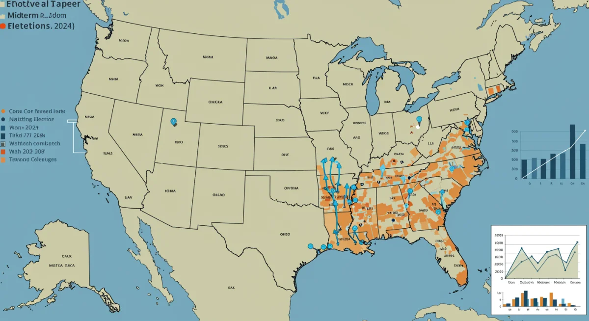 Electoral map highlighting key competitive races for the 2026 midterm elections.