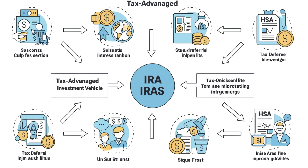 Infographic showing tax-advantaged investment accounts benefits.